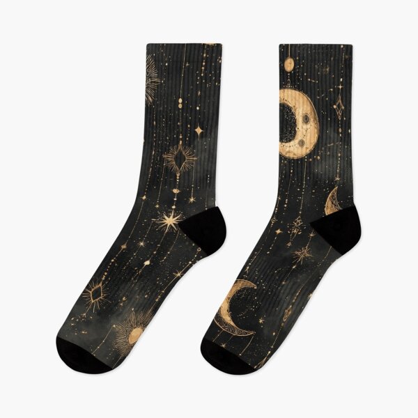 Item preview, Golden Celestial Pattern – Mystical Hanging Moons and Stars designed and sold by LoomisDreams.