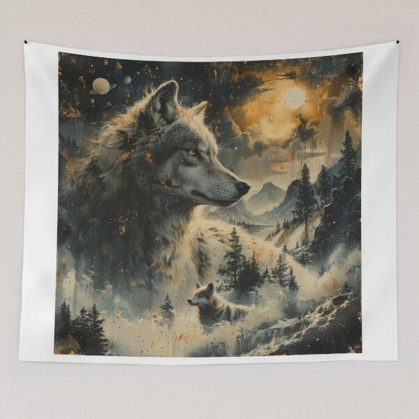 Item preview, Wolf in a mystical mountain landscape designed and sold by Daagath.