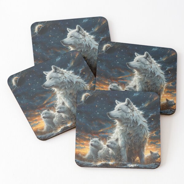 Item preview, White wolves under a cosmic starry sky designed and sold by Daagath.
