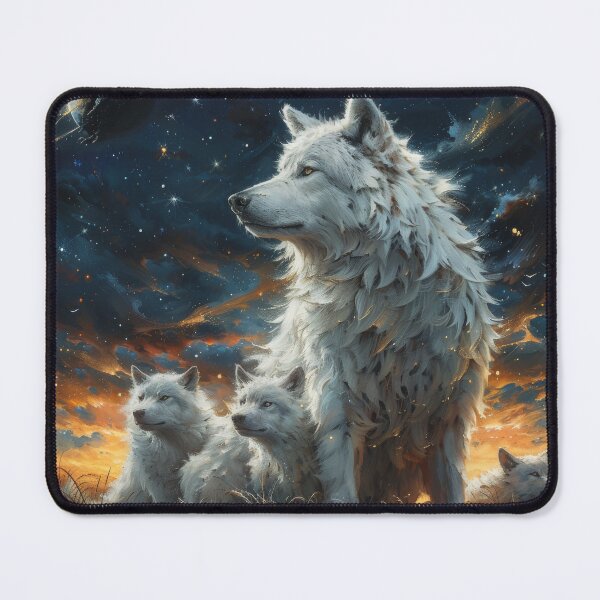 Item preview, White wolves under a cosmic starry sky designed and sold by Daagath.