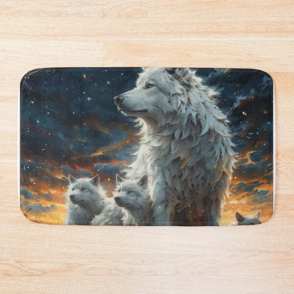 Item preview, White wolves under a cosmic starry sky designed and sold by Daagath.