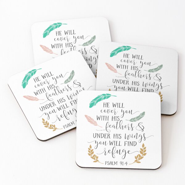 Item preview, He Will Cover You With His Feathers – Psalm 91:4 | Christian Faith, Protection & Refuge Bible Verse Gifts designed and sold by Hope & Light Designs.