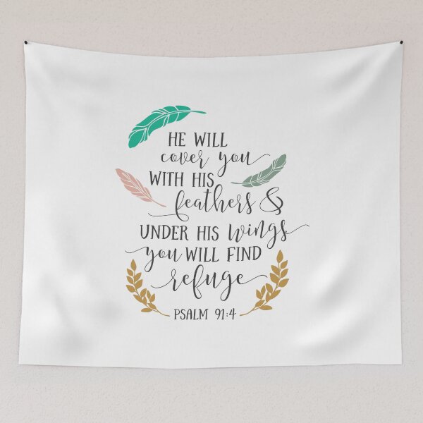 Item preview, He Will Cover You With His Feathers – Psalm 91:4 | Christian Faith, Protection & Refuge Bible Verse Gifts designed and sold by Hope & Light Designs.