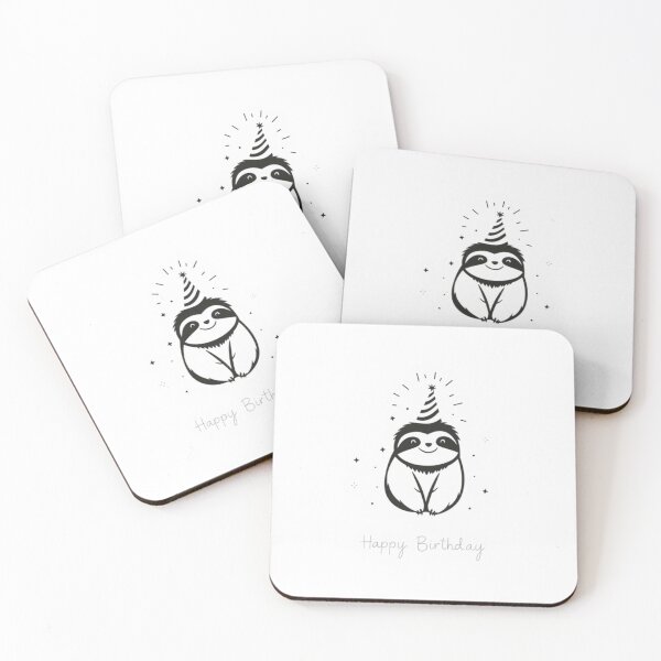 Item preview, Minimalist Sloth Birthday Card simple monochrome cute black white gift happy cake designed and sold by CheeseBlueprint.