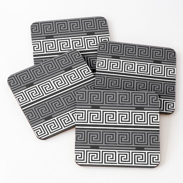 Item preview, Black Background Grey White Greek Key Fret Design  designed and sold by PatternTitan.