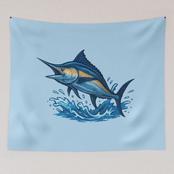 Item preview, Blue Marlin Leaping – Sportfishing Illustration designed and sold by NoRestDesigns.
