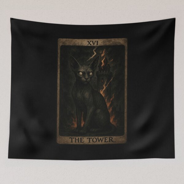 Item preview, The Tower Tarot Card Sphynx Edition  designed and sold by LokiTheGrimm.