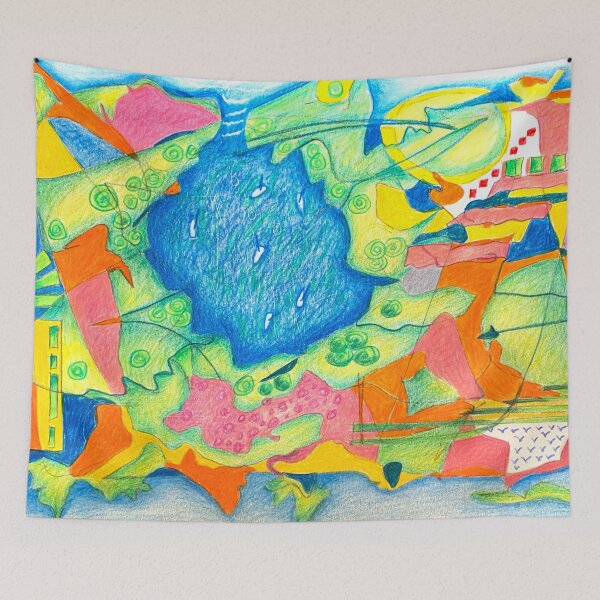 Item preview, Boats visiting the garden island. Abstract designed and sold by Tereza Pilar Art.