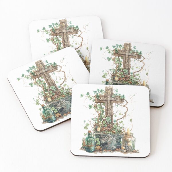 Item preview, Celtic Wooden Cross with Candles and Ivy designed and sold by CelticSoulShop.