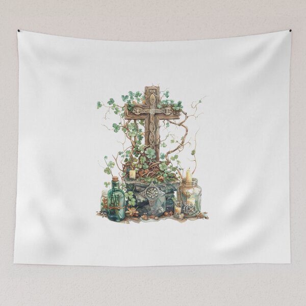 Item preview, Celtic Wooden Cross with Candles and Ivy designed and sold by CelticSoulShop.
