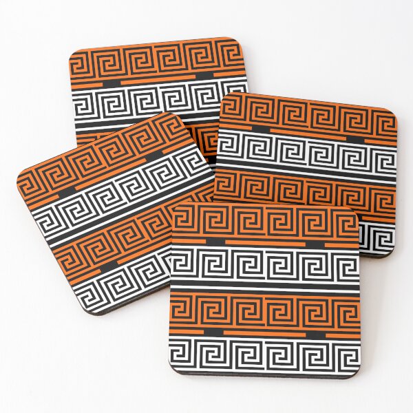 Item preview,  Black Background Orange White Greek Key Fret Design  designed and sold by PatternTitan.