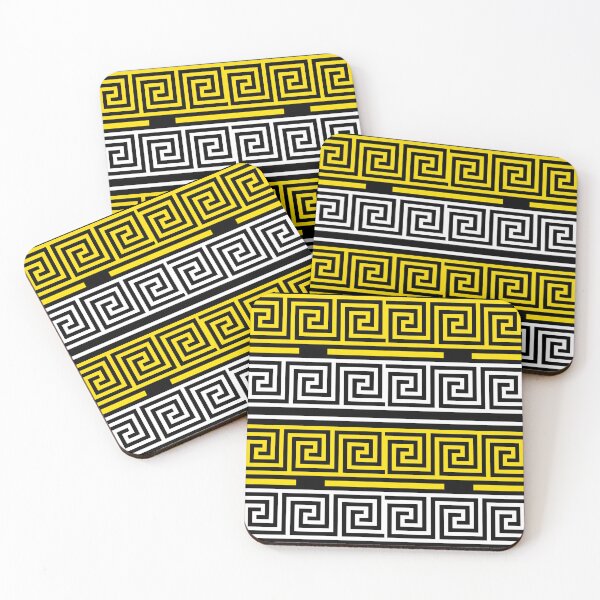 Item preview, Black Background Yellow White Greek Key Fret Design  designed and sold by PatternTitan.