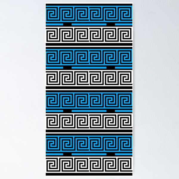 Item preview,  Black Background Blue White Greek Key Fret Design  designed and sold by PatternTitan.