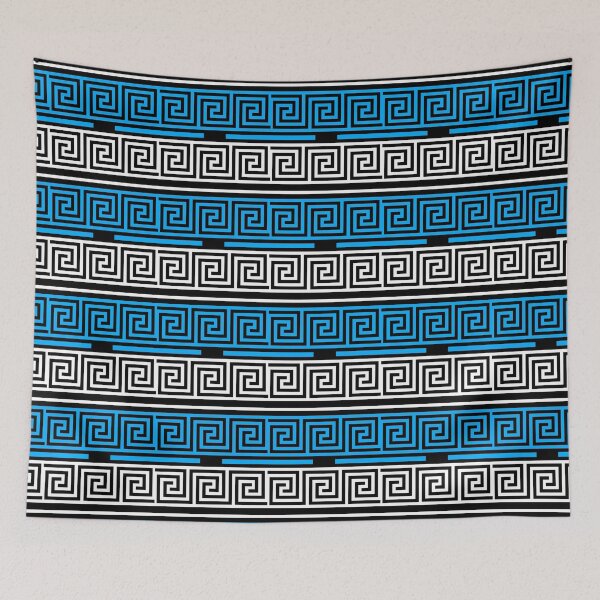 Item preview,  Black Background Blue White Greek Key Fret Design  designed and sold by PatternTitan.