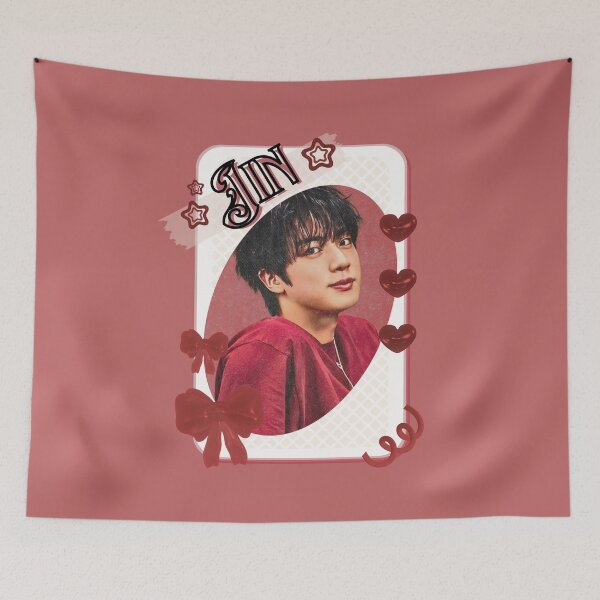 Item preview, BTS Jin Kpop Boy Group Card Red Aesthetic Collage Design designed and sold by AJUNICE STUDIO.