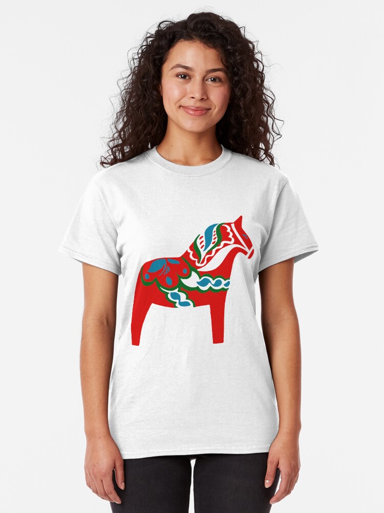 Swedish Folk Art Dala Horse Mens Short Sleeve T-Shirt Print Tees Tops