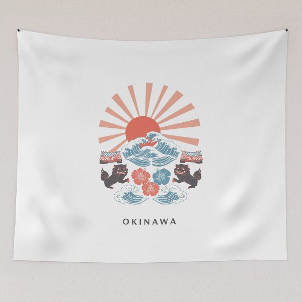 Item preview, Vintage Okinawa Japan Shisa Dogs and Great Wave Sun Art Print - Classic Japanese Souvenir Design, T-shirt Graphic, Home Decor, Travel Gift designed and sold by Colorful-Garden.