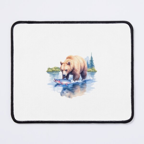 Item preview, Grizzly Bear Catching Salmon – Wild Nature Illustration designed and sold by pixeldizajn.