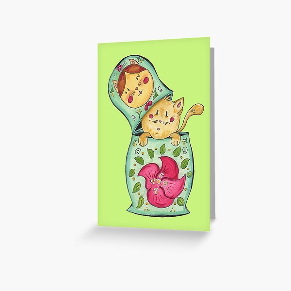 Meowtrioska (Cat + Matryoshka) Nesting doll Greeting Card