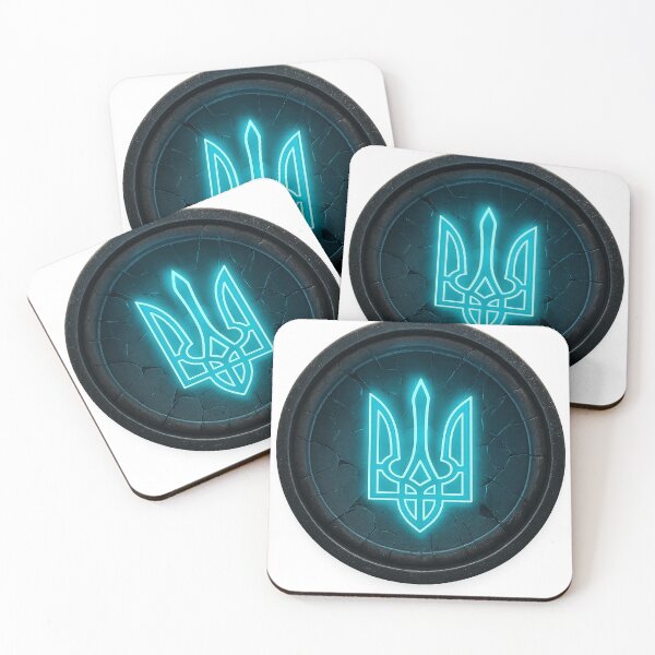 Item preview, Glowing Neon Blue Tryzub Emblem on Cracked Dark Background designed and sold by Creative88Art.