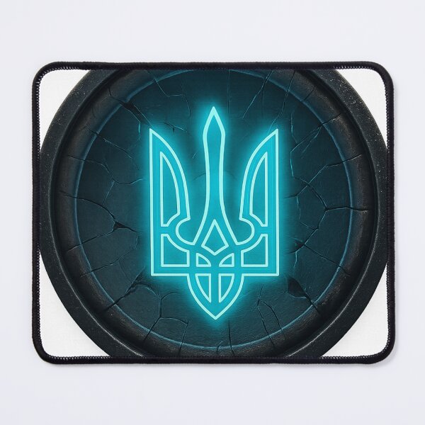 Item preview, Glowing Neon Blue Tryzub Emblem on Cracked Dark Background designed and sold by Creative88Art.