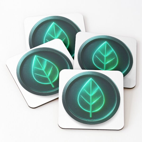 Item preview, Glowing Green Leaf Symbol in Circular Metallic Frame on Dark Background designed and sold by Creative88Art.