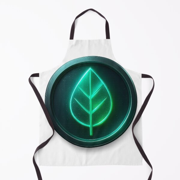 Item preview, Glowing Green Leaf Symbol in Circular Metallic Frame on Dark Background designed and sold by Creative88Art.