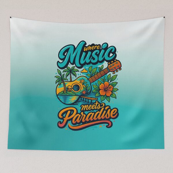 Item preview, Where Music Meets Paradise  | Graphic Crewneck Nature Guitar Tshirt designed and sold by skkyfaithArtz.