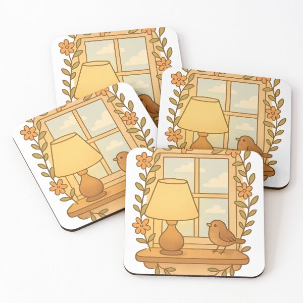 Item preview, Acogedora escena de ventana con lámpara, flores y pájaro: adorable diseño de dibujos animados designed and sold by NuboDesigns.