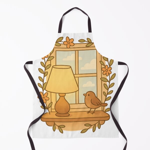 Item preview, Cozy Window Scene with Lamp, Flowers and Bird – Cute Cartoon Design designed and sold by NuboDesigns.