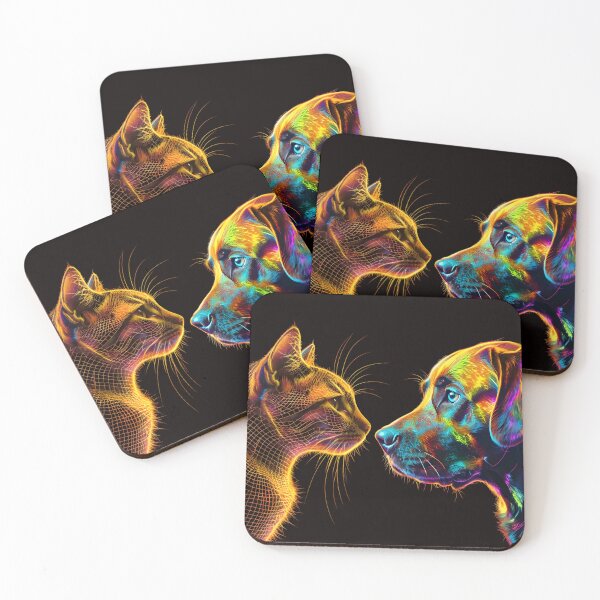 Item preview, Neon Cat and Dog Face-Off – Vibrant Psychedelic Pet Art designed and sold by WHDProduction45.