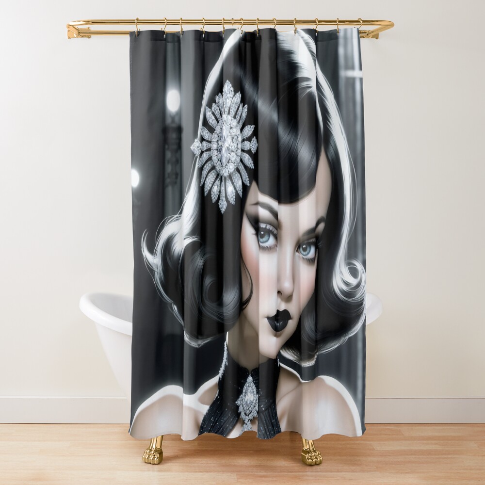 Enchanting Art Deco Glamour Portrait Of Valeriana Desalias Stunning AI Concept Art by Xzendor7 Decorative Art Print Shower Curtain