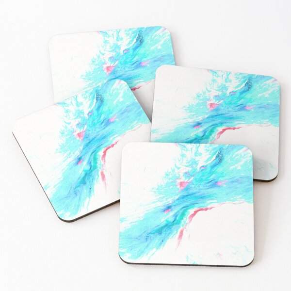 Item preview, Aqua & Pink Minimalist Color Explosion - Dutch Pour Fluid Art Print designed and sold by marbledmoonart.