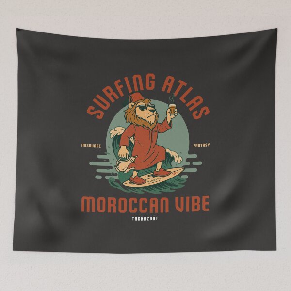 Item preview, Moroccan Surfing Atlas Lion in Djellaba – Atlantic Waves & Taghazout Vibes designed and sold by akartaws.