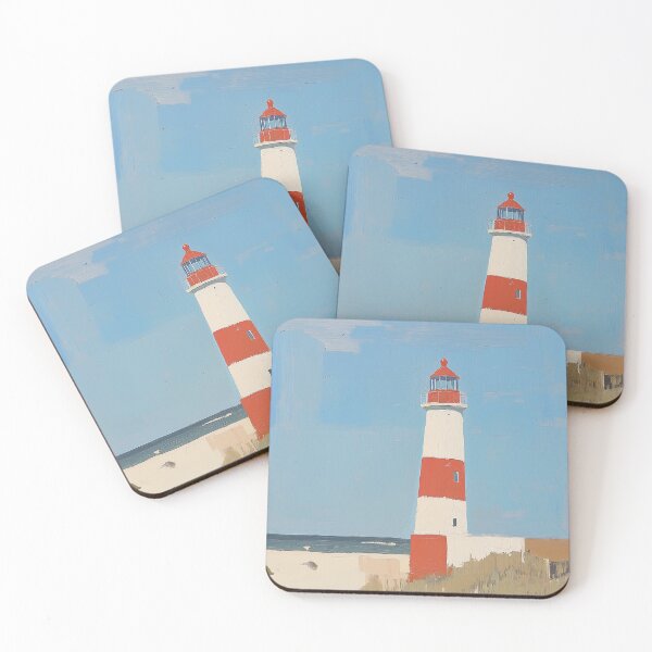 Item preview, Red and White Lighthouse – Coastal Oil Painting designed and sold by PandaKunst.