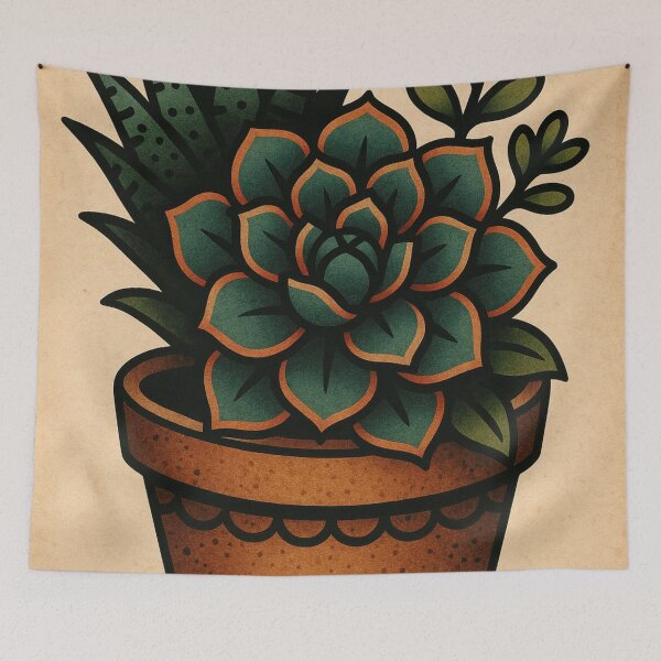 Item preview, Póster retro de artista del tatuaje suculento de verano con plantas de interior vintage designed and sold by Wild Blood Designs.