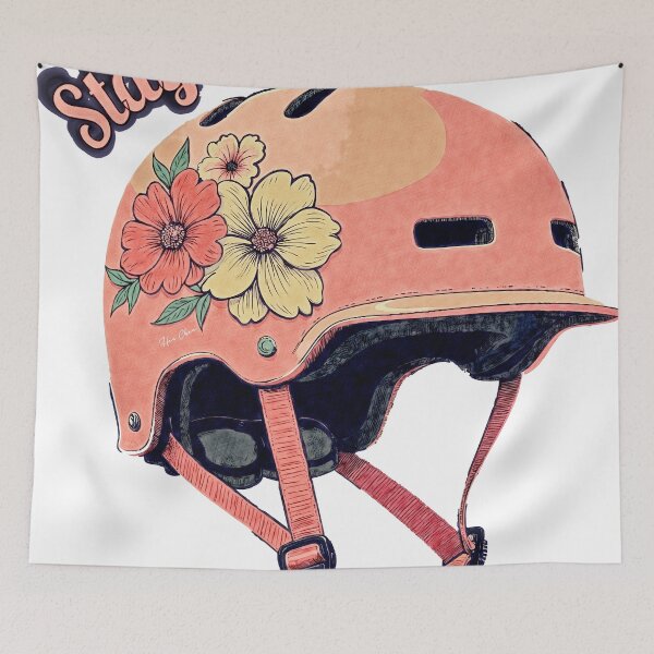 Item preview, Retro Floral Pink Helmet - "Stay Safe" designed and sold by Hen-C-Art.