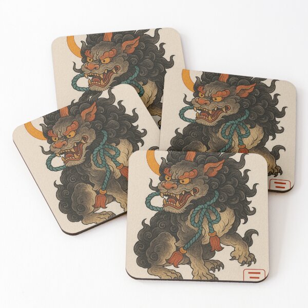 Item preview, Fu Dog Guardian with Crescent Moon – Irezumi Style designed and sold by SankuroCorp.