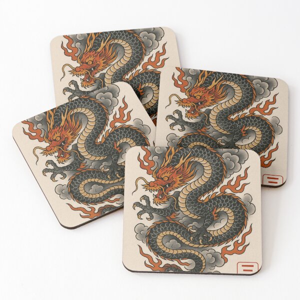 Item preview, Japanese Dragon with Clouds and Flames – Irezumi Tattoo Style designed and sold by SankuroCorp.