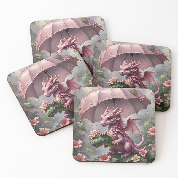 Aperçu de l'œuvre Bébé dragon sous le parapluie rose créée et vendue par House of Ada Zuri .