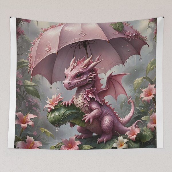 Item preview, Baby Dragon Under the Pink Umbrella designed and sold by House of Ada Zuri .
