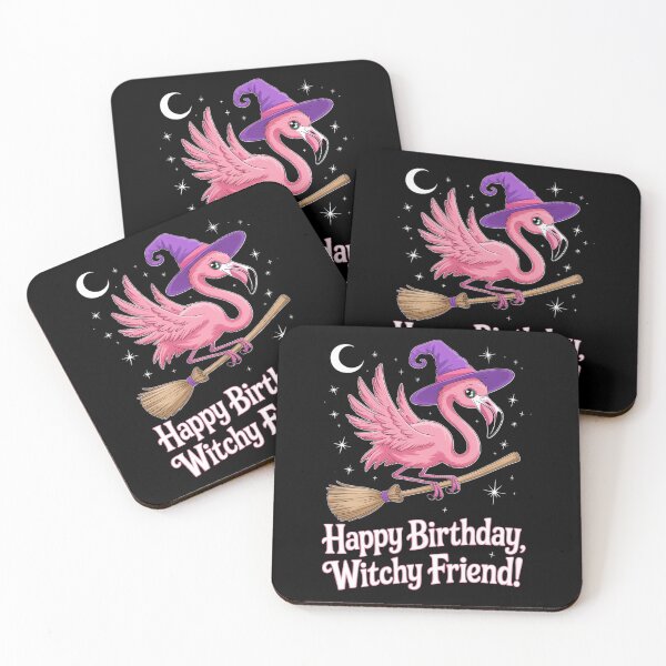 Item preview, Happy Birthday Witchy Friend Halloween Flamingo Witch Hats Scary designed and sold by brynatshop.