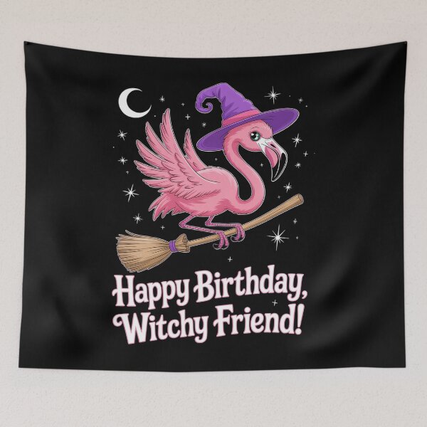 Item preview, Happy Birthday Witchy Friend Halloween Flamingo Witch Hats Scary designed and sold by brynatshop.