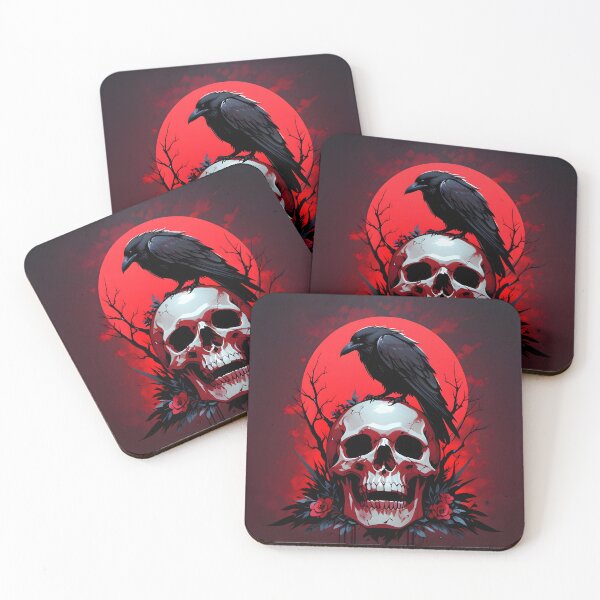 Item preview, Skull with raven and gothic red roses designed and sold by Ledsor.