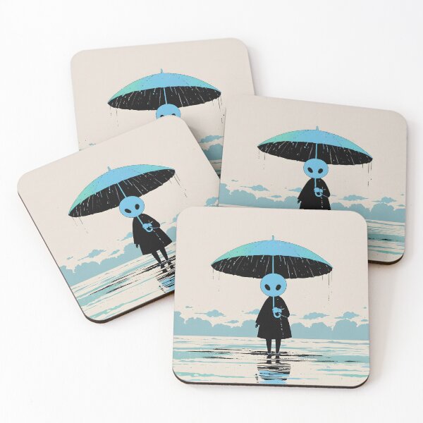Item preview, Blue-headed figure with umbrella in the rain designed and sold by Ledsor.