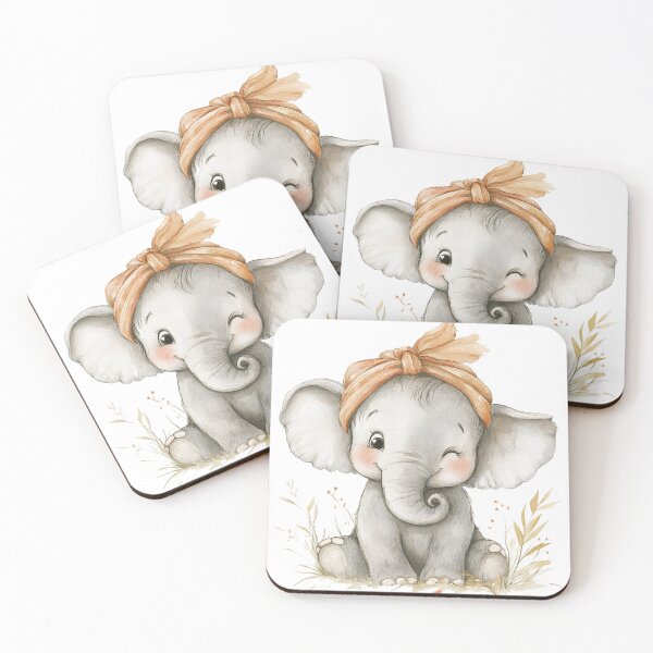 Item preview, Cute Baby Elephant Winking with Bow – Nursery Animal Illustration designed and sold by PaintbrushPlace.