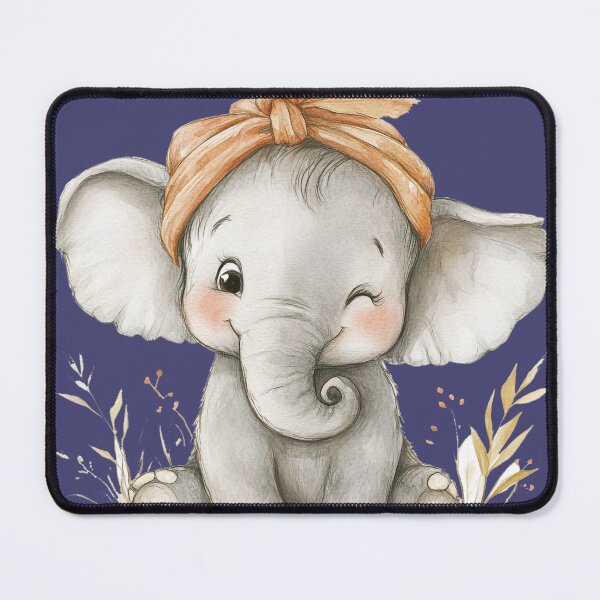 Item preview, Cute Baby Elephant Winking with Bow – Nursery Animal Illustration designed and sold by PaintbrushPlace.