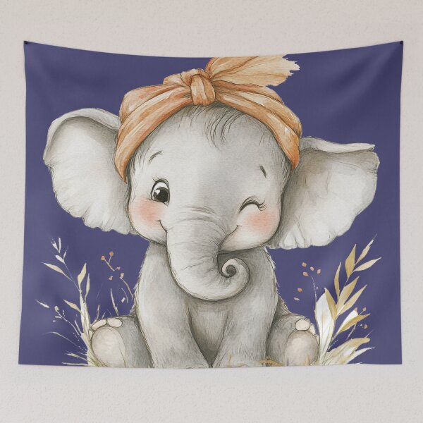 Item preview, Cute Baby Elephant Winking with Bow – Nursery Animal Illustration designed and sold by PaintbrushPlace.