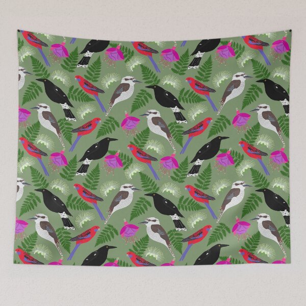 Item preview, From your window Australian Birds Flowers Green designed and sold by Lozzie Eliza Designs.