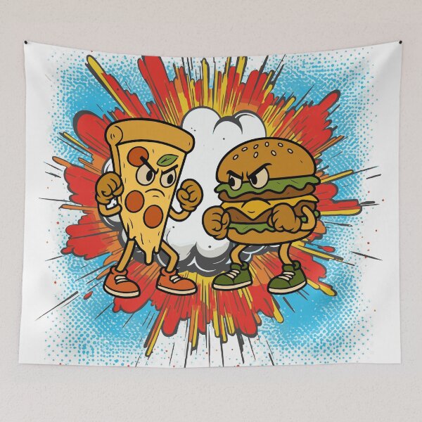 Item preview, Funny Pizza vs Burger Cartoon Fight | Food Battle designed and sold by metalcharisma.